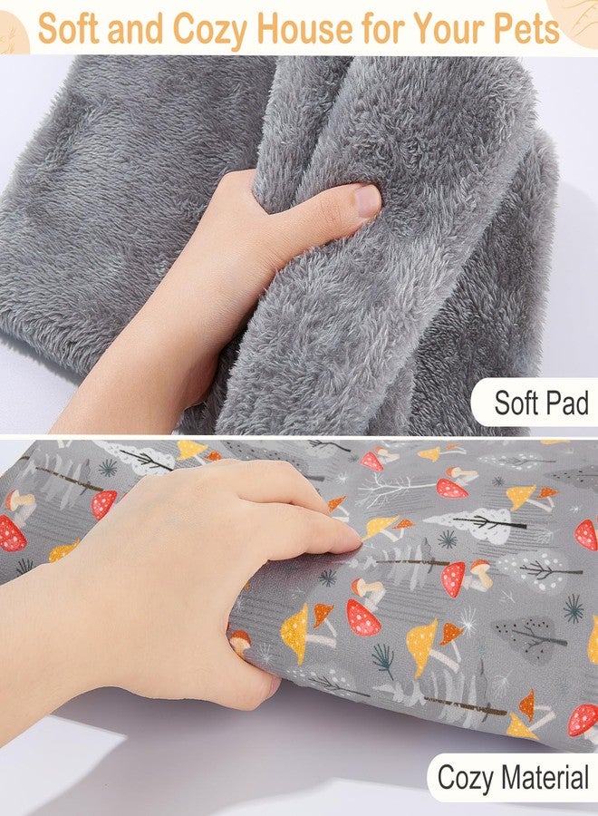 Glittme Guinea Pig Hideout with Curtain and Tunnel - Soft Bed with Cushion - Suitable for Guinea Pig, Hamster, Chinchilla, Bunny - Grey Mushrooms - Image 3